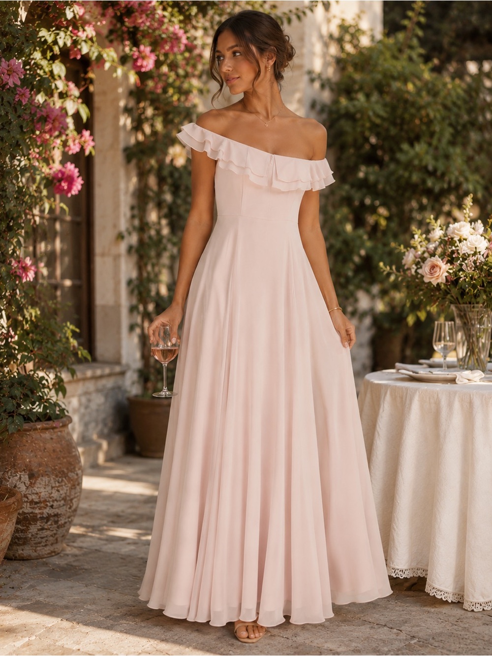 🌸 Lulus Blush Maxi Dress | Romantic Ruffle Neckline 🌸